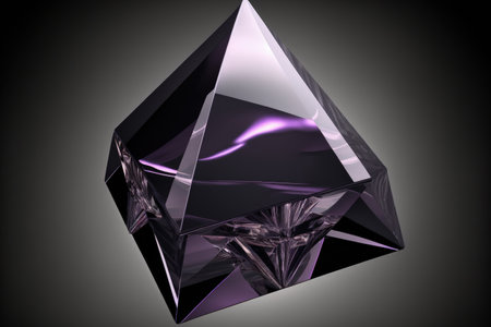 depiction of a modern geometric pyramid in the form of a diamond or crystal in purpleの素材