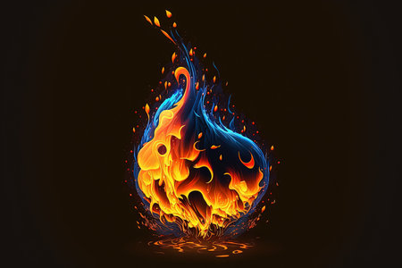 flame fire with sparks on black backgroundの素材