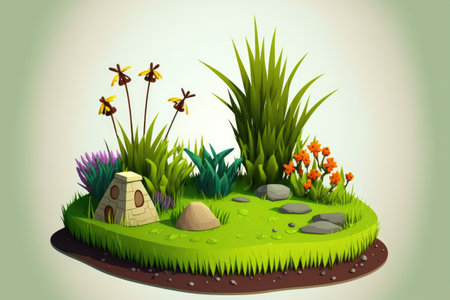 fresh grass with gardening and lawn seedingの素材