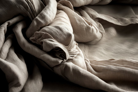 Crumpled Linen Cloth Background. Bedding. Linen Fabric Textured Backgroundの素材