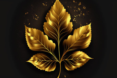 Background with gleaming yellow leaf and gold foilの素材