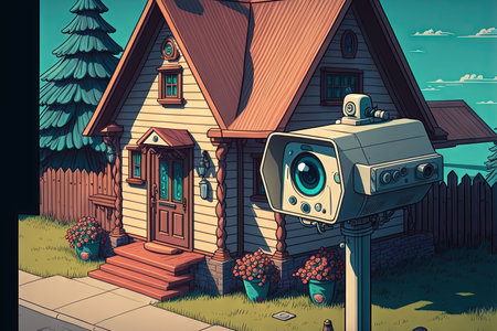 CCTV with a house in the backgroundの素材