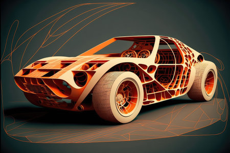 Concept for a futuristic automobile with a wireframe intersection illustrationの素材