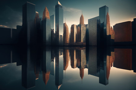 Building Cityscape Architecture Reflection on Business Metropolis conceptの素材