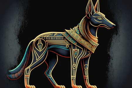 Anubis is shown as a multicolored emblem in ancient Egyptの素材