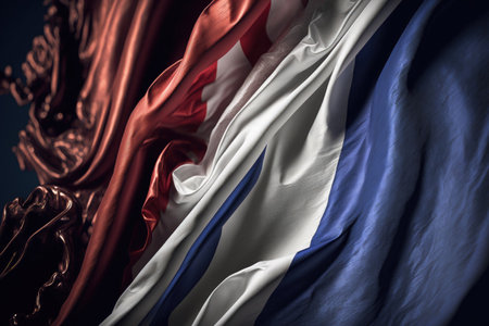 a close up with intriguing textures of the French flag wavingの素材