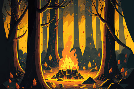 burning woods with yellow bright flamesの素材