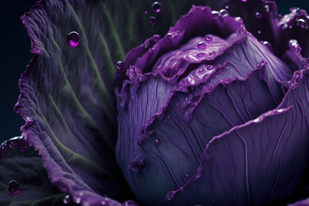 a close up of purple cabbage with drips of waterの素材