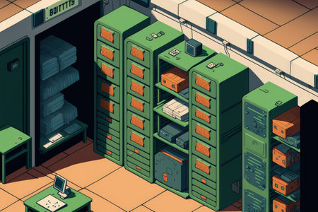 a server room stacked with racksの素材