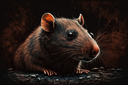 Extreme close up of a large brown rat, motionless on the floorの素材
