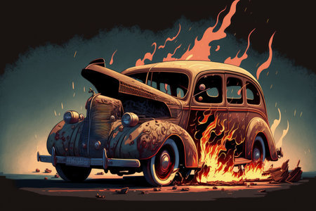 a wartime burning automobileの素材