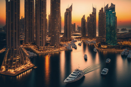 A dusk time view of Dubai Marina with JBHの素材