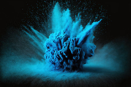Blue powder exploding on a black backgroundの素材