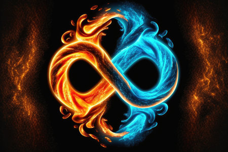 Fire ice infinity sign isolated on black background. illustration,の素材