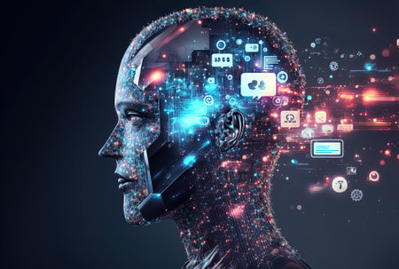 YouTube social media marketing using holographic technology with a robotic faceの素材