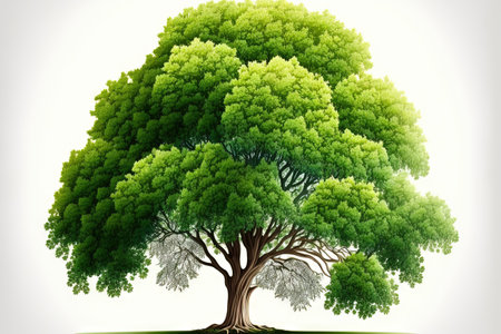 Beautiful deciduous tree in vibrant green isolated on a background of clean whiteの素材