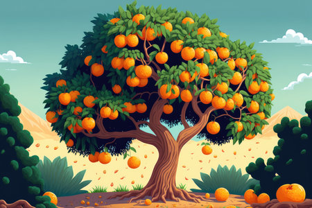 a tree with mandarin fruits in the backgroundの素材