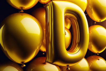 yellow birthday balloons and the number dの素材