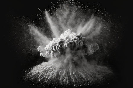 explosion of white powder against a black backgroundの素材