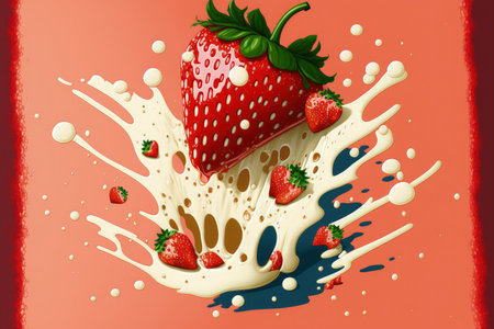 from above, milk splashed with strawberriesの素材