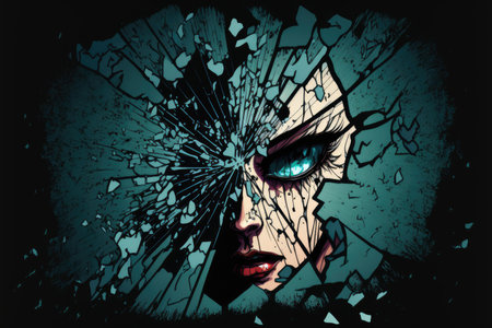 broken glass against a dark background contrastsの素材