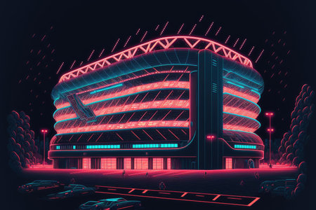 Futuristic soccer stadium in neon styleの素材