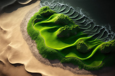 Green sand in the top viewの素材