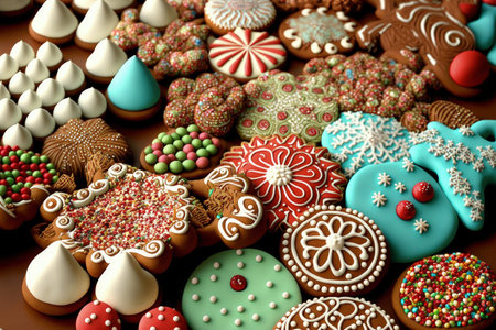 Gingerbread and colorful Christmas treats are deliciousの素材