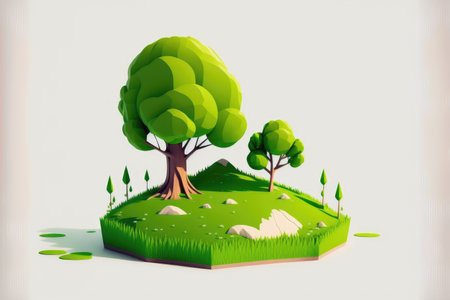 Green grassland over white background, solitaryの素材