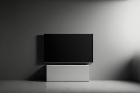 Gray wall background, blank white LED tv screen, clipping routeの素材