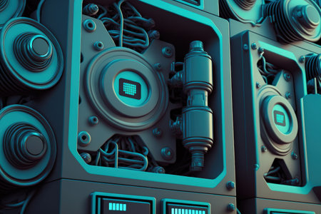 hard drives up close in a contemporary data center. a blue hueの素材