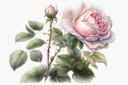 Pink rose in full bloom against a white background. Exquisite blossomの素材
