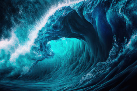 Image of a blue ocean wave as a backdropの素材