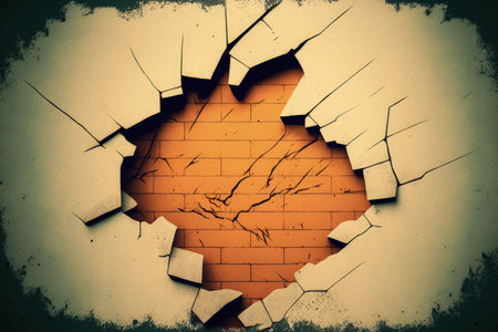 grungy appearance. Background of a cracked wallの素材