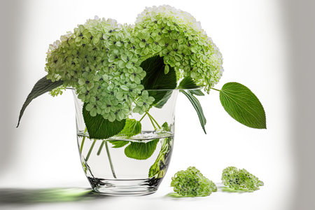hydrangea in green glass on white backgroundの素材