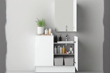 Mockup of a bathroom cabinet on a white backgroundの素材
