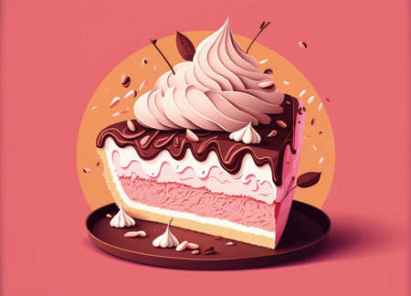 Meringue topped chocolate cheesecake on a pink backgroundの素材