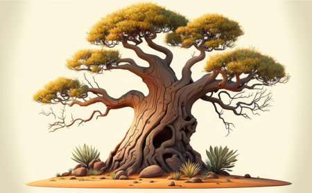 On a white background, an illustration of a baobab treeの素材