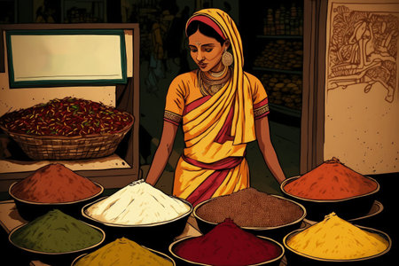 Indian colored spices at local marketの素材