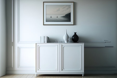 Mock cabinet in contemporary room with white wallの素材