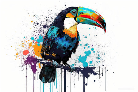 On a white background, this painting captures the toucan in all its gloryの素材