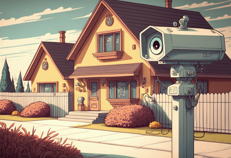 Private residence and security camera in the backgroundの素材