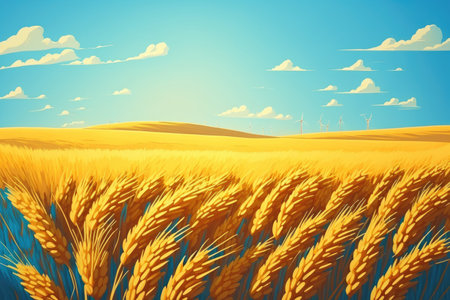 Gold wheat field and blue skyの素材