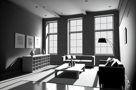 living room layout interior design of an empty spaceの素材