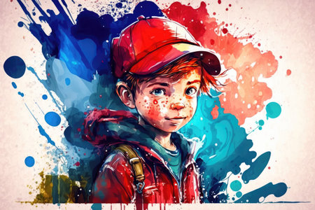 Painting in red on a watercolor backgroundの素材