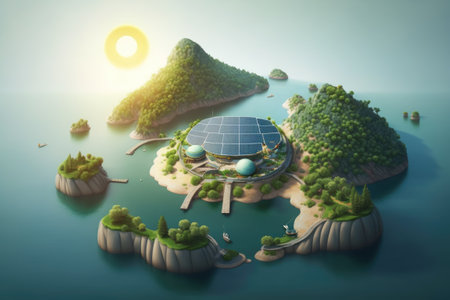 Lake Uiaam in Chucheon, South Korea, features of solar panel islandの素材