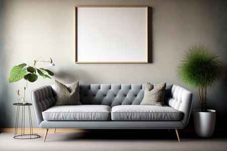 Modern living room with a huge sofa, Interior Scene and Frame mockupの素材
