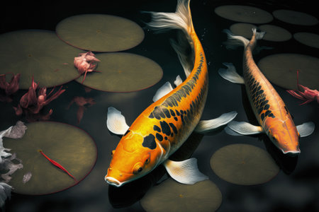 In the pond, orange japan koi are presentの素材