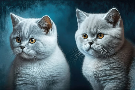 Kittens of the British Shorthair breed, in silver, on blue and gray backgroundsの素材