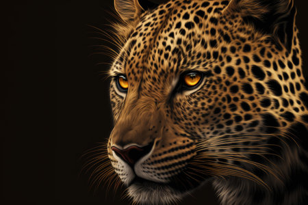 Leopard portrait in close up against a dark backgroundの素材